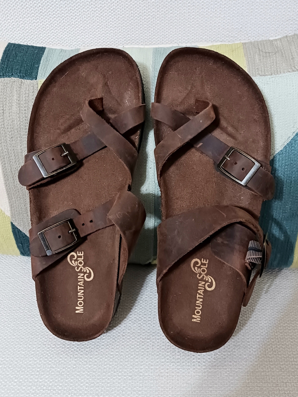 Men’s Brown Leather Cross-Strap Sandals Sz 9